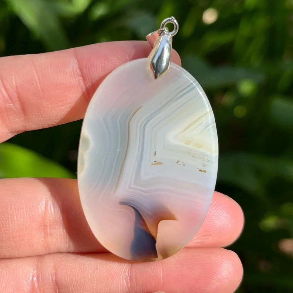 Sterling‎ silver dendritic scenery mushroom agate pendant 1271